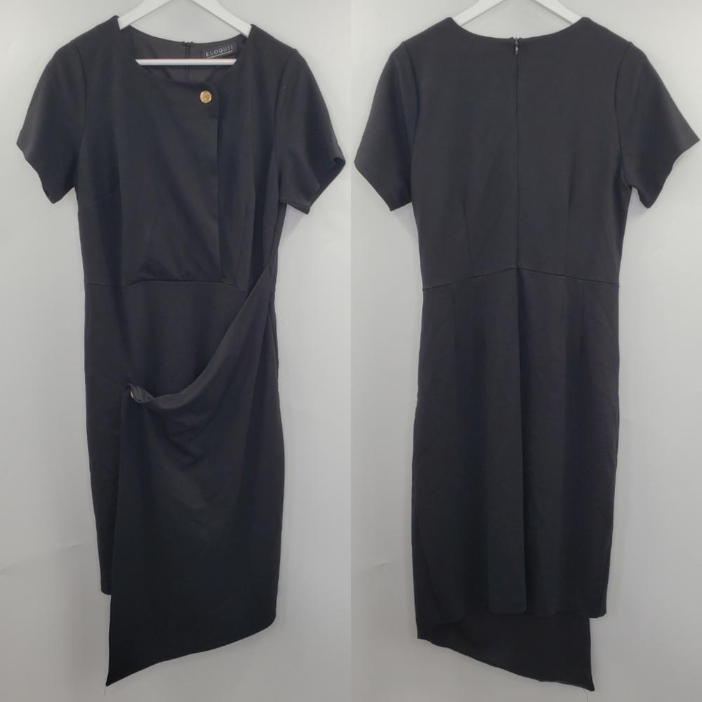 Eloquii Black Sheath Dress Career LBD Drapey